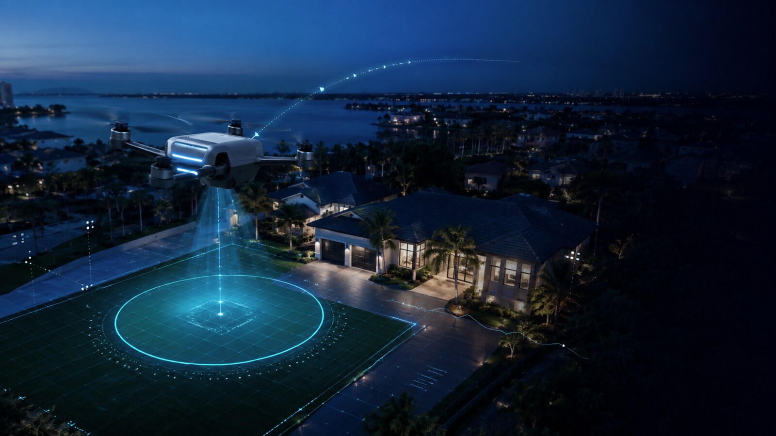 DroneReady property intelligence concept showing a safe drone landing zone